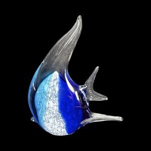 Art Glass Angel Fish Murano Style Paperweight Figurine Blue